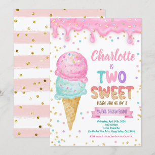 Ice Cream Twee Lief 2e Verjaardagsfeestje Roze Min Kaart