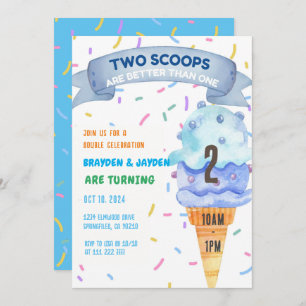 Ice Cream Twins Jongens Meisjes Twee Scoops Verjaa Kaart