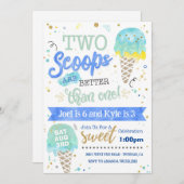 Ice Cream Two Scoops Verjaardag Uitnodiging Jongen (Voorkant / Achterkant)