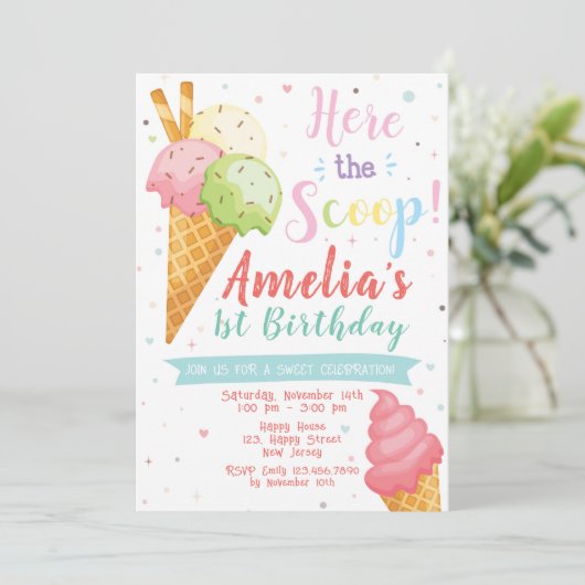 Ice Cream Uitnodiging voor verjaardag. Lief feest (Staand voorkant)