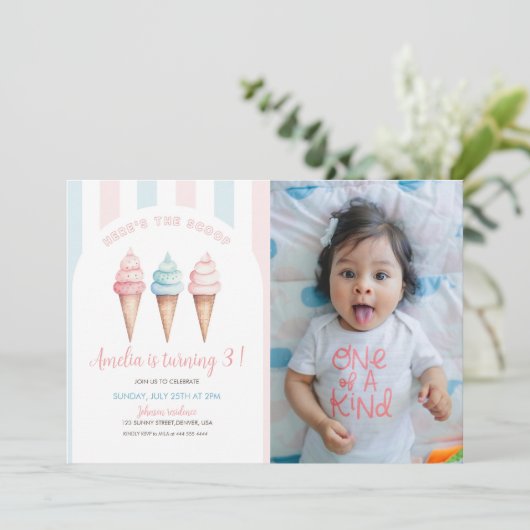 Ice Cream Verjaardag uitnodigen, hier is de scoop  Kaart (Staand voorkant)