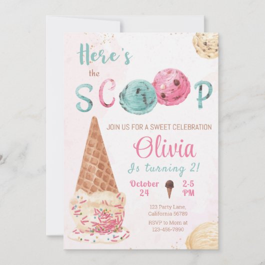 Ice Cream Verjaardag uitnodiging Hier is de Scoop (Voorkant)