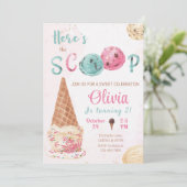 Ice Cream Verjaardag uitnodiging Hier is de Scoop (Staand voorkant)