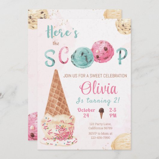Ice Cream Verjaardag uitnodiging Hier is de Scoop (Voorkant / Achterkant)