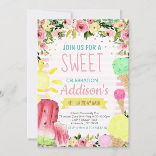 Ice Cream Verjaardag Zomer zwembadfeest Kaart (Voorkant)