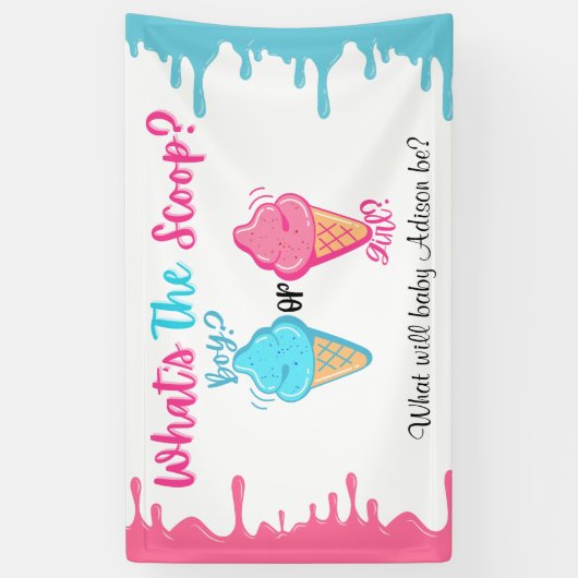 Ice Cream Wat is de Scoop Gender Reveal Spandoek (Verticaal)