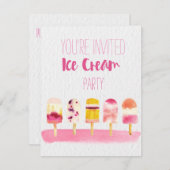 Ice Cream Waterverf Party-uitnodiging Kaart (Voorkant / Achterkant)