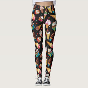 Ice Cream Whimsical Patterted Leggings Black
