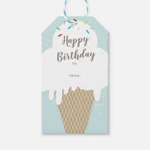 Ice crème cone happy jarig aqua blue gift labels cadeaulabel