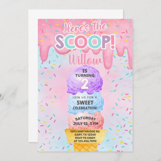 Ice crème hier is de tweede verjaardagsuitnodiging kaart (Voorkant / Achterkant)