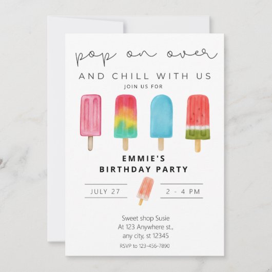 Ice crème Pool Birthday Invitation Pop on Over Kaart (Voorkant)