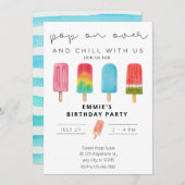 Ice crème Pool Birthday Invitation Pop on Over Kaart (Voorkant / Achterkant)