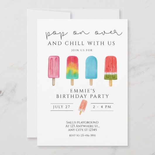 Ice crème Pool Birthday Invitation Pop on Over Kaart (Voorkant)