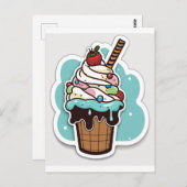 Ice crème sundae sticker briefkaart (Voorkant / Achterkant)