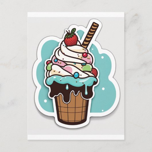 Ice crème sundae sticker briefkaart (Voorkant)