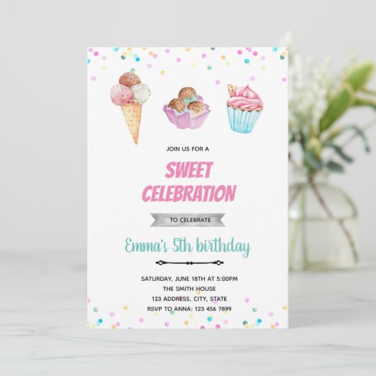 Ice crème sundea cupcake-uitnodiging kaart (Staand voorkant)