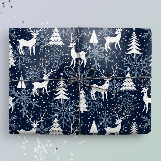 Ice Crystal Christmas Deer Stone Blue-Grey Cadeaupapier