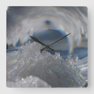 Ice Crystal Magnification Distortion Clock, Snow Vierkante Klok