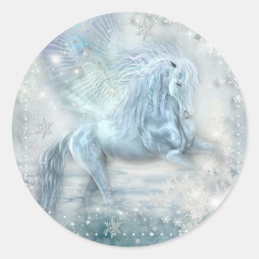 Ice Fantasy Pegasus Ronde Sticker (Voorkant)