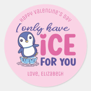 Ice for you Funny Pun Cute Valentijnsdag roze Ronde Sticker