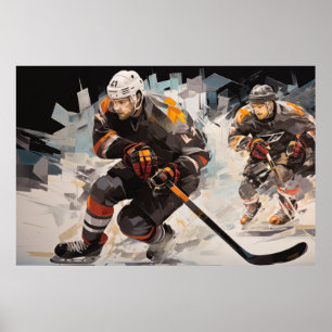 Ice Hockey Actie Sport Schilderen Abstracte Art De Poster