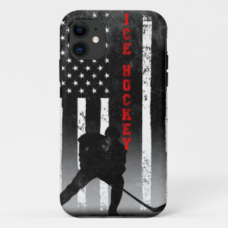 Ice Hockey American Flag Black iPhone 11 Hoesje