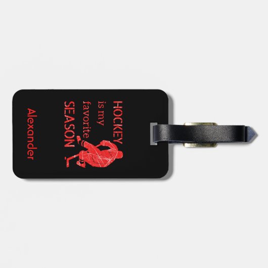 Ice Hockey bagagelabel favoriete seizoen rood (Achterkant horizontaal)