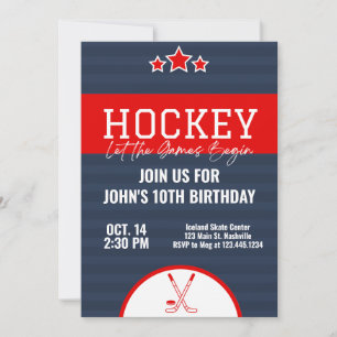Ice Hockey Birthday Blue Red Stripe Kaart
