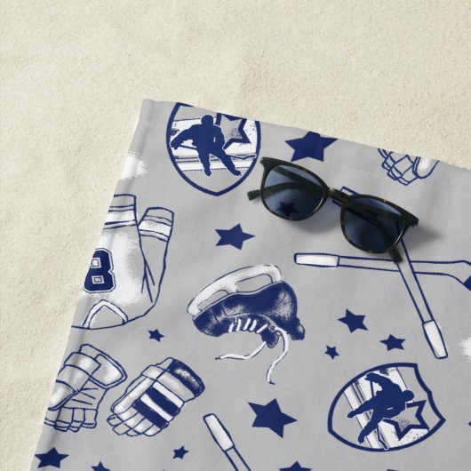 Ice Hockey Gear Grey Navy White Overzicht Afdrukke Strandlaken (In situ)