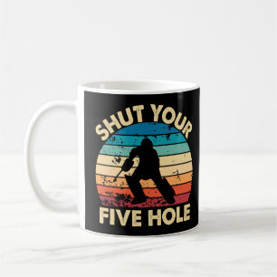 Ice Hockey Goalie Grappig Sluit Je Vijf Hole Retro Koffiemok