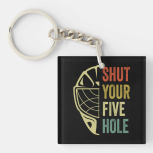 Ice Hockey Goalie Grappig Sluit Je Vijf Hole Retro Sleutelhanger