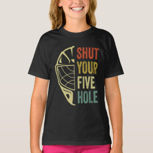 Ice Hockey Goalie Grappig Sluit Je Vijf Hole Retro T-shirt