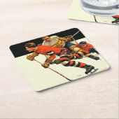 Ice Hockey Match Vierkante Kartonnen Onderzetter (Schuin)