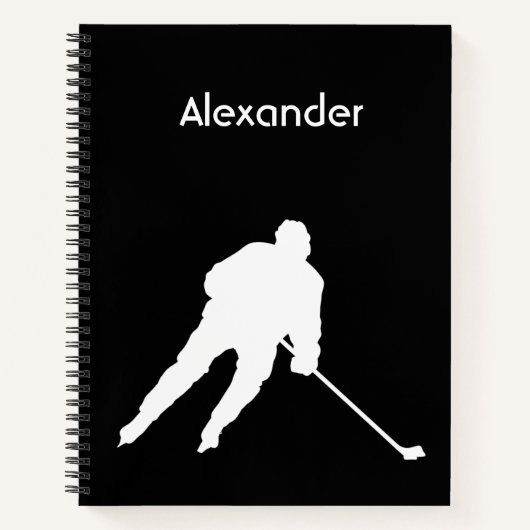 Ice Hockey notebookspeler silhouet zwart wit Notitieboek (Voorkant)