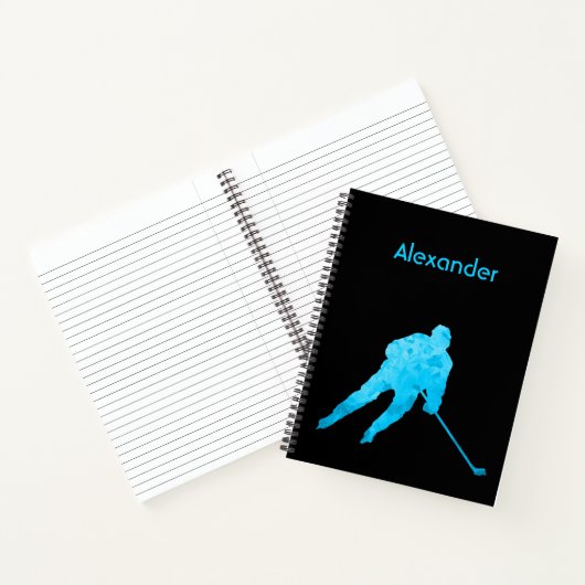 Ice Hockey notebookspeler silhouette turquoise Notitieboek (Binnen)