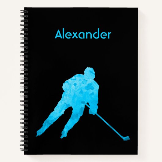 Ice Hockey notebookspeler silhouette turquoise Notitieboek (Voorkant)