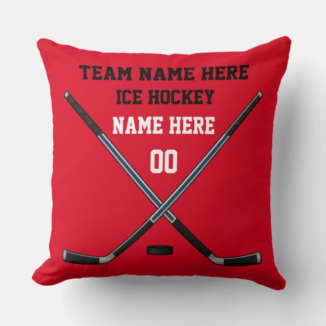 Ice Hockey Pillow met JOUW TEKST en KLEUREN Kussen (Voorkant)