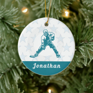 Ice Hockey Player Star Custom Name Winter Sports Keramisch Ornament