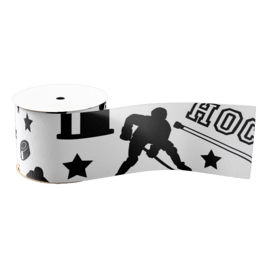 Ice Hockey Puck Sticks Player Pattern Fun Sports Grosgrain Lint (Spoel)