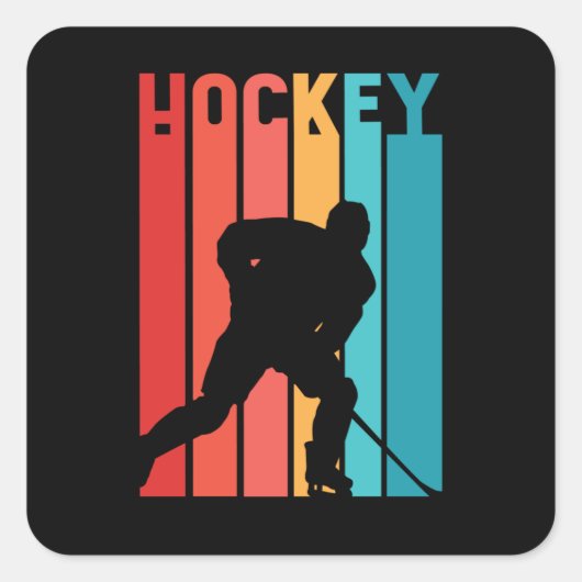 Ice Hockey Retro  Silhouette Vierkante Sticker (Voorkant)