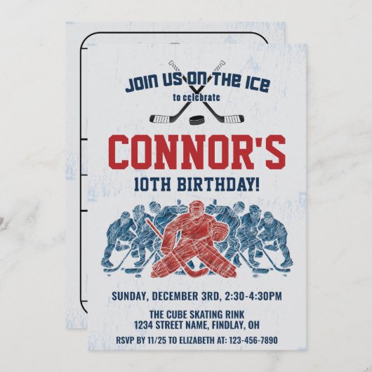 Ice Hockey Schaats Rink Birthday Party, elke leeft Kaart (Voorkant / Achterkant)