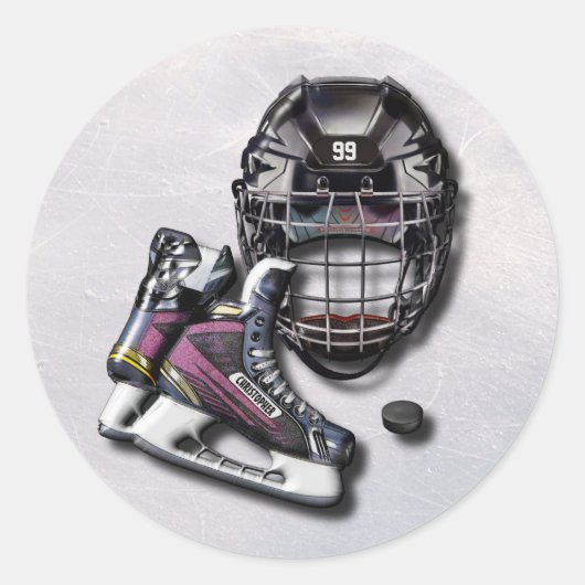 Ice Hockey-Schaatsen helpen u met naam en nummer Ronde Sticker (Voorkant)