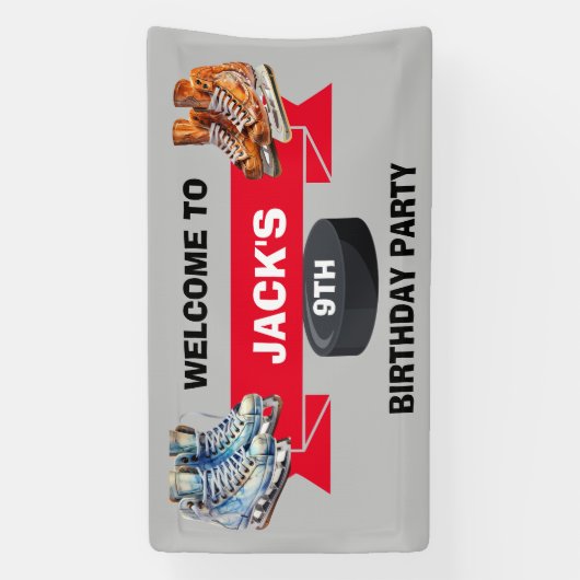 Ice Hockey Schaatsen Verjaardagsfeest Spandoek (Verticaal)