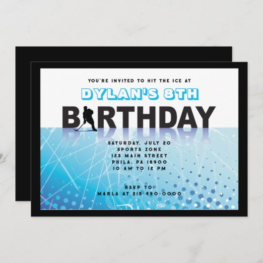ICE HOCKEY SKATING Anniversaire Fête Invitation (Devant / Derrière)
