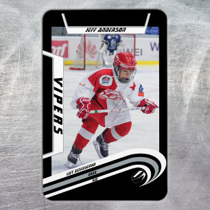 Ice Hockey Speler Keepsake Op Levendig Zilver Zwar Magneet