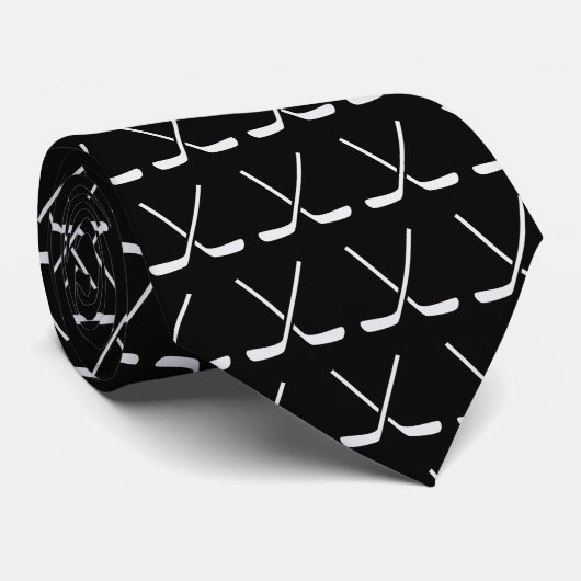 Ice Hockey Sticks Pattern Black Background Stropdas (Opgerold)