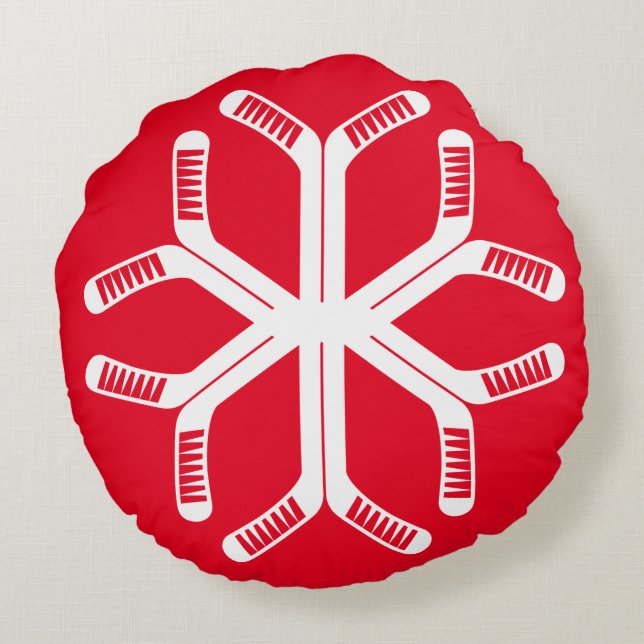 Ice Hockey Sticks Snowflake Sierkussen Rond Kussen (Achterkant)