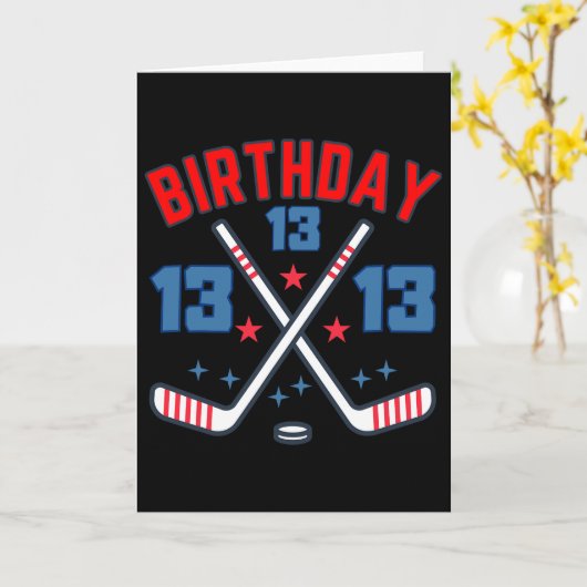 Ice Hockey Thirteen Birthday Boy 13th Party Boys A Kaart (Gele Bloem)
