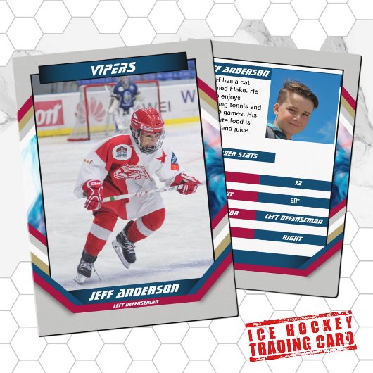 Ice Hockey Trading Kaart in Cool Red Blue Grijs Visitekaartje