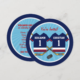 Ice Hockey Twins Jersey 1st Birthday Party Kaart